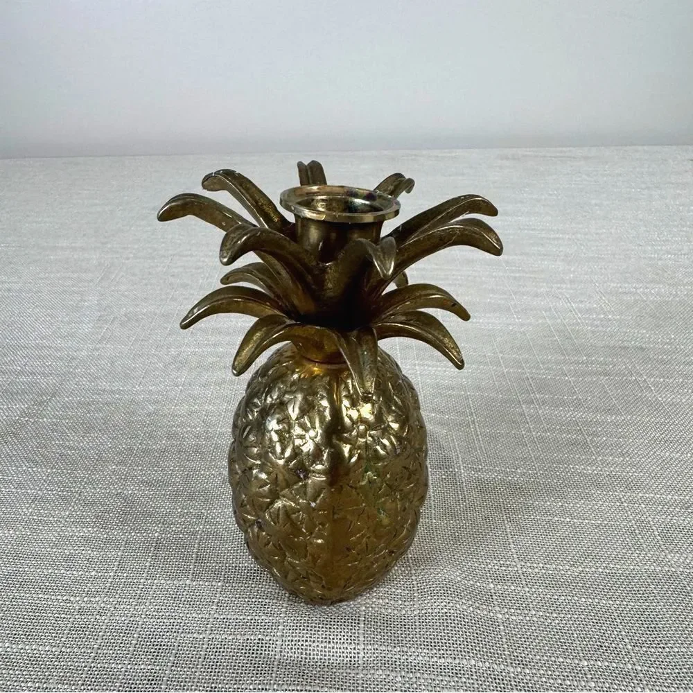Vintage Brass Pineapple Candlestick Holder Hollywood Regency Tropical Decor